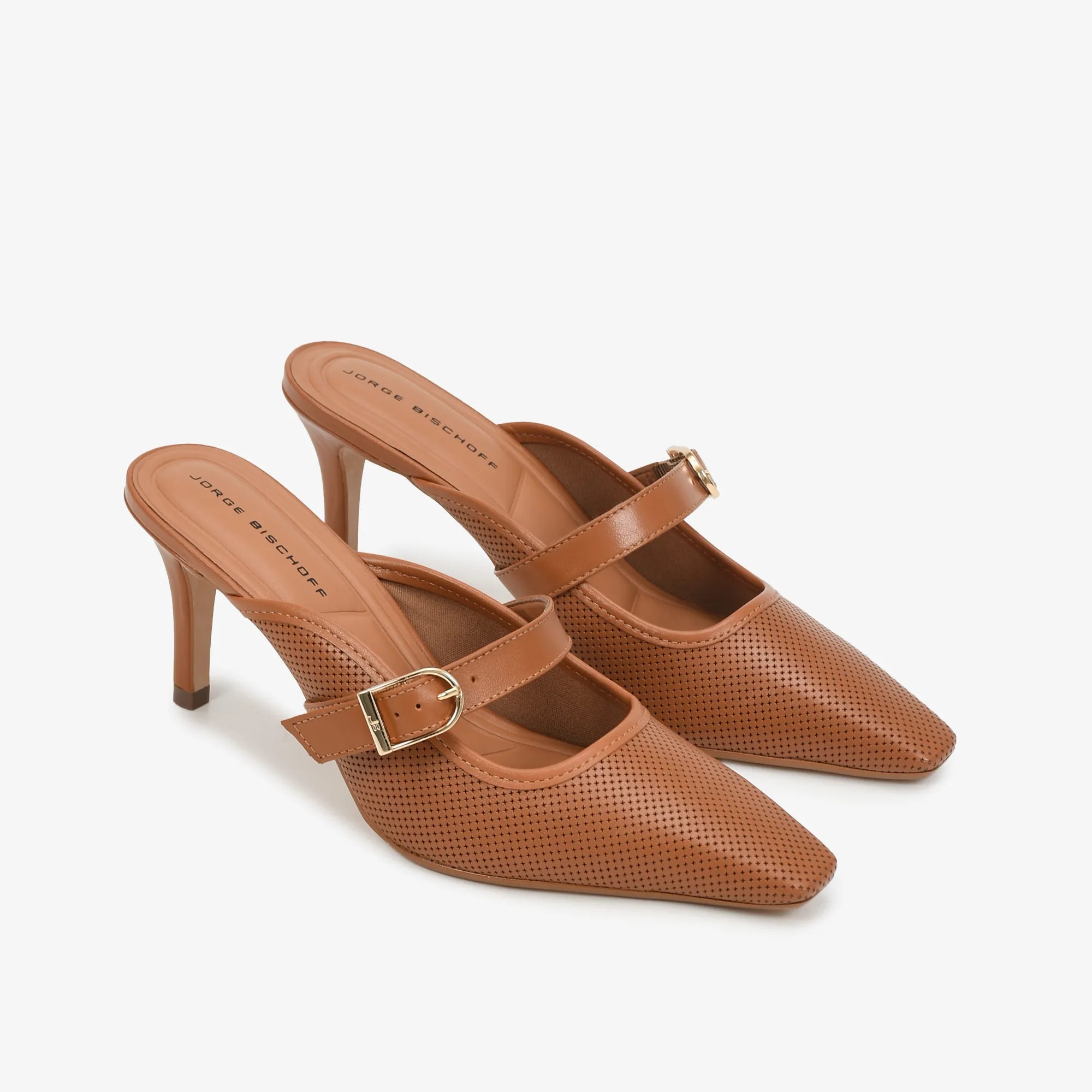 Mule Bico Quadrado Marrom Caramelo Couro