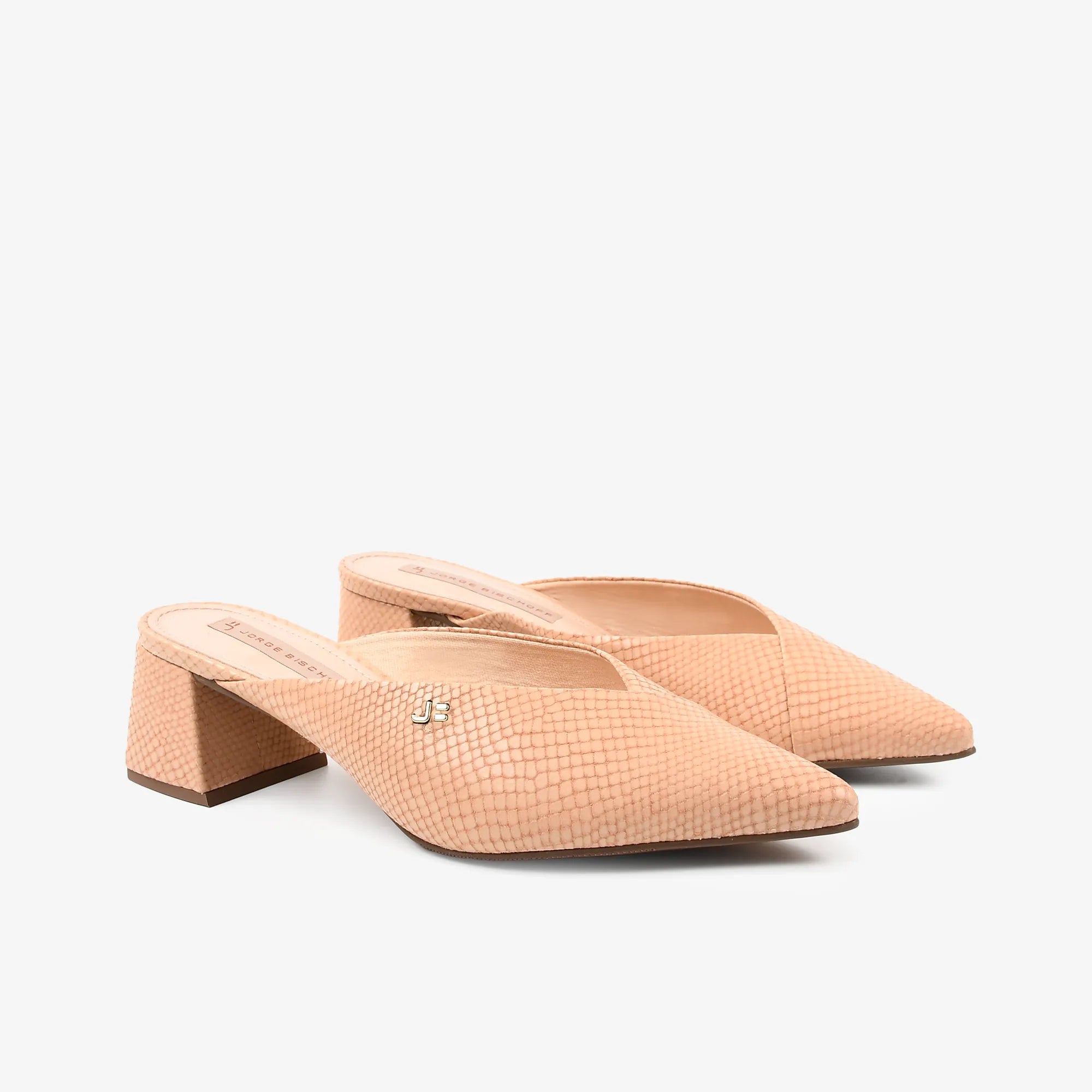 Mule Salto Bloco Nude Couro Snake