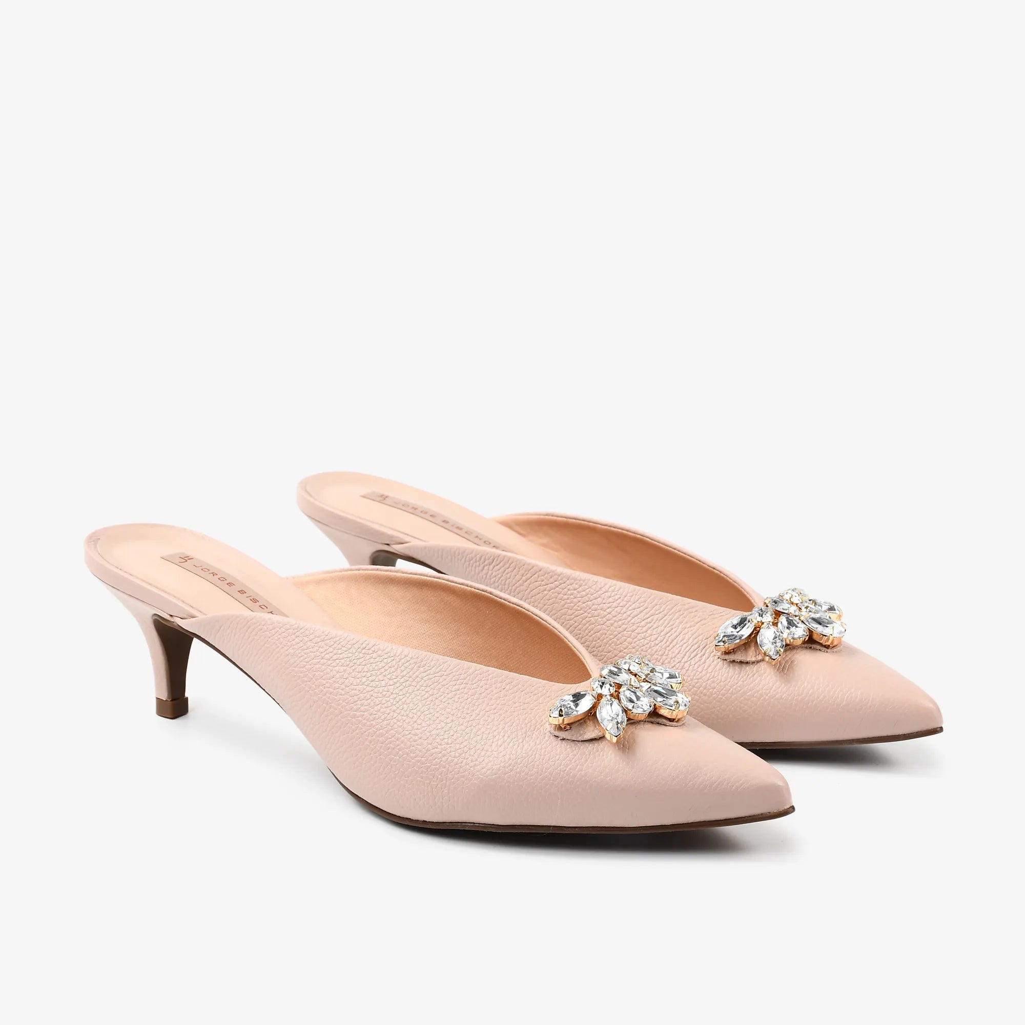 Mule Rosa Claro Pedraria Couro