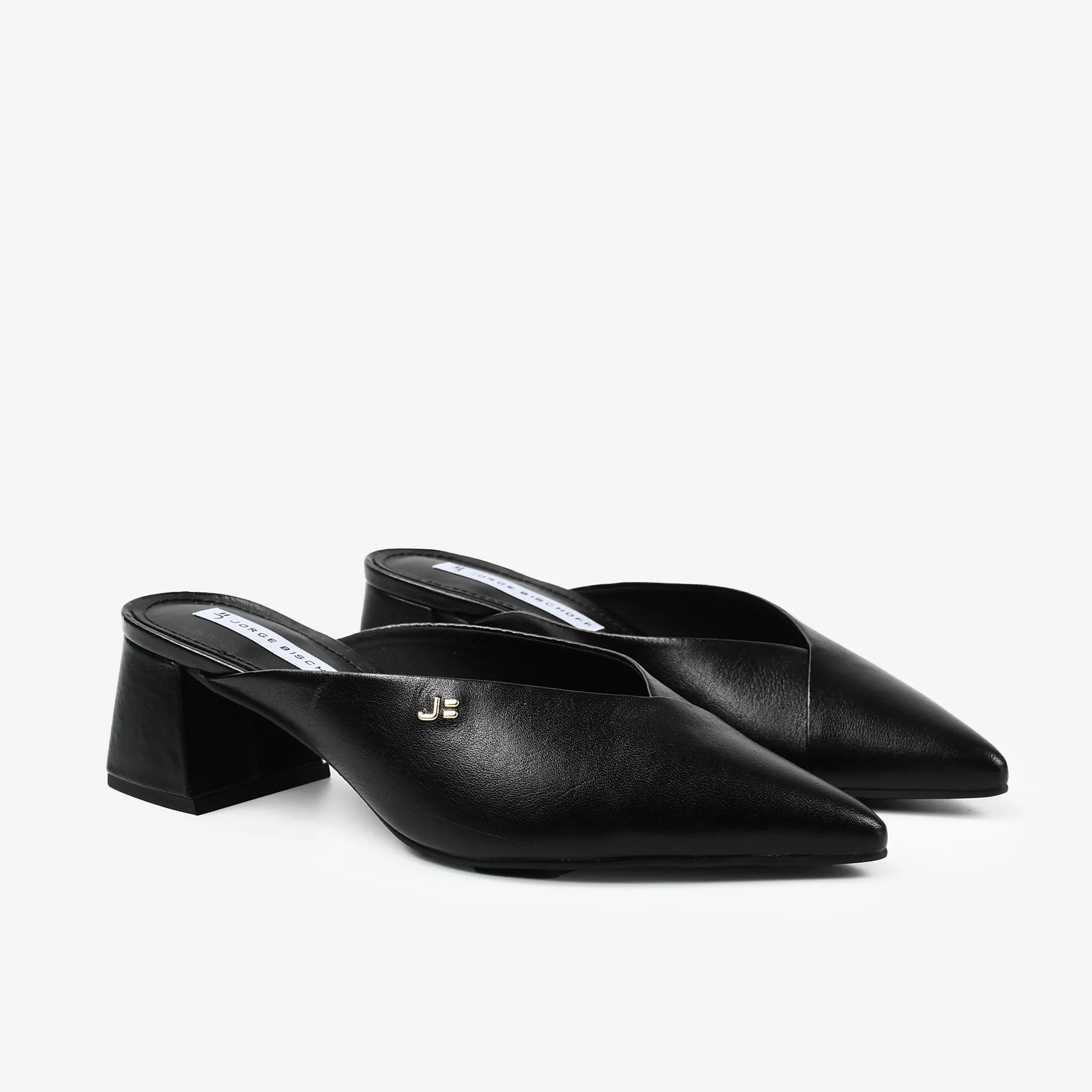 Mule Salto Bloco Preto Couro