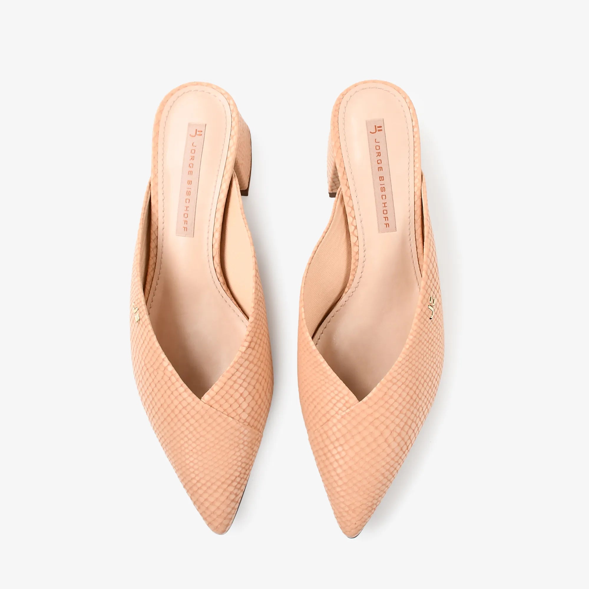 Mule Salto Bloco Nude Couro Snake