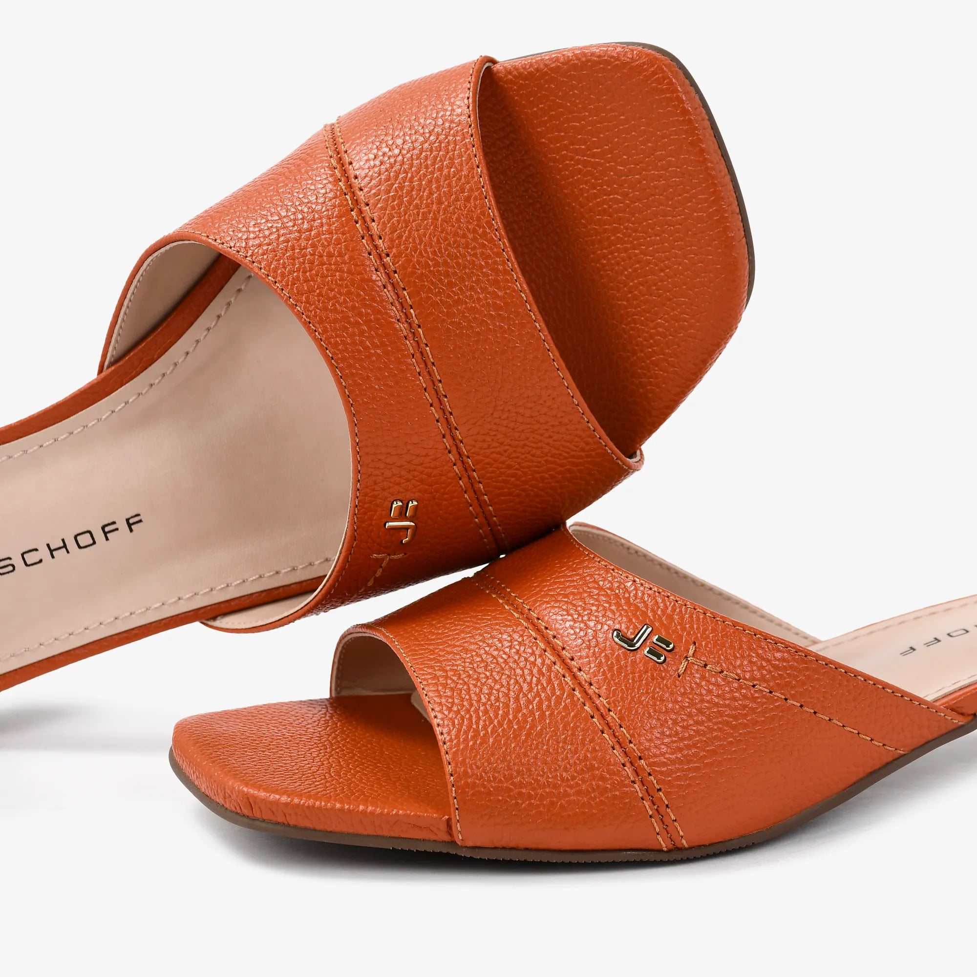 Tamanco Salto Bloco Jb Laranja Couro