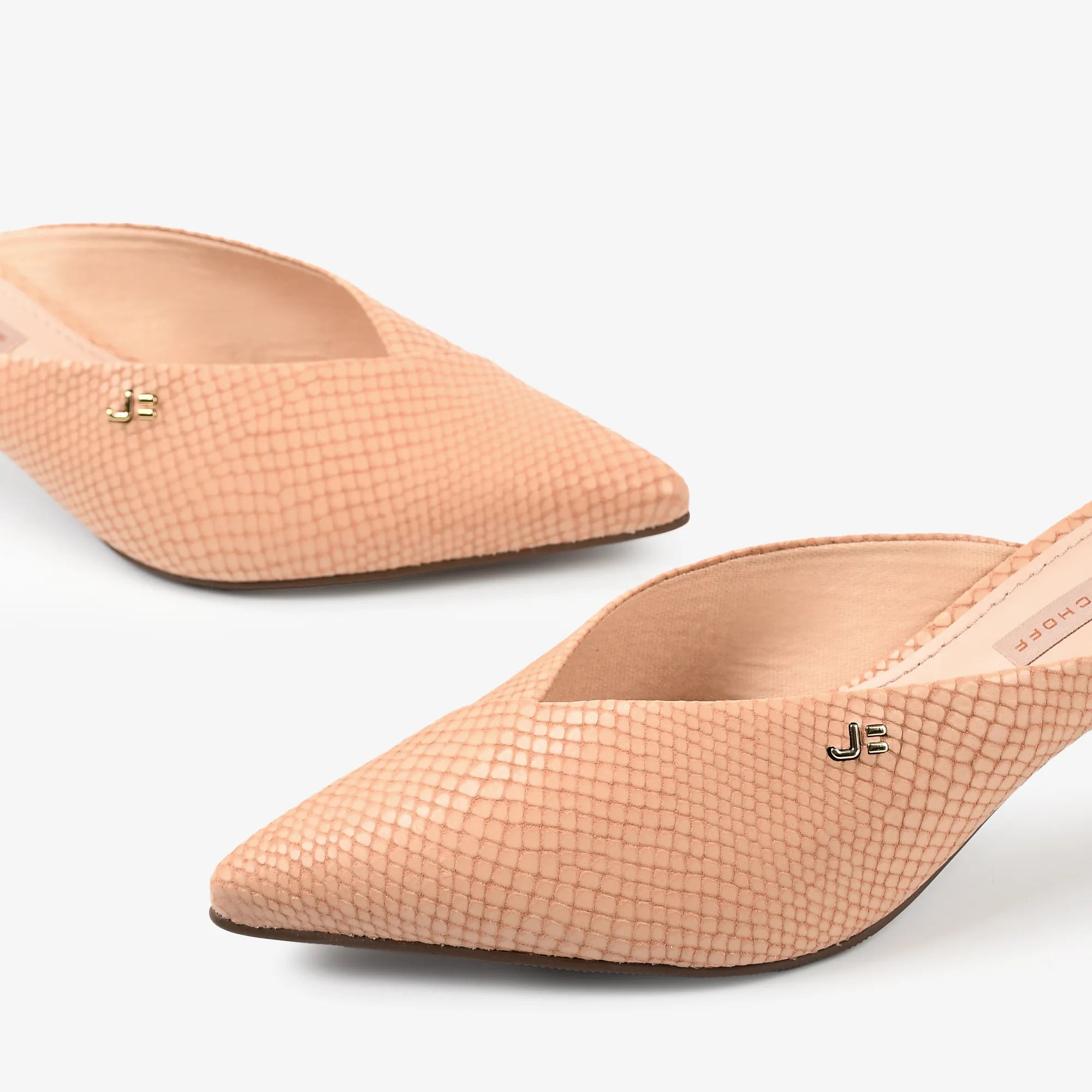 Mule Salto Bloco Nude Couro Snake