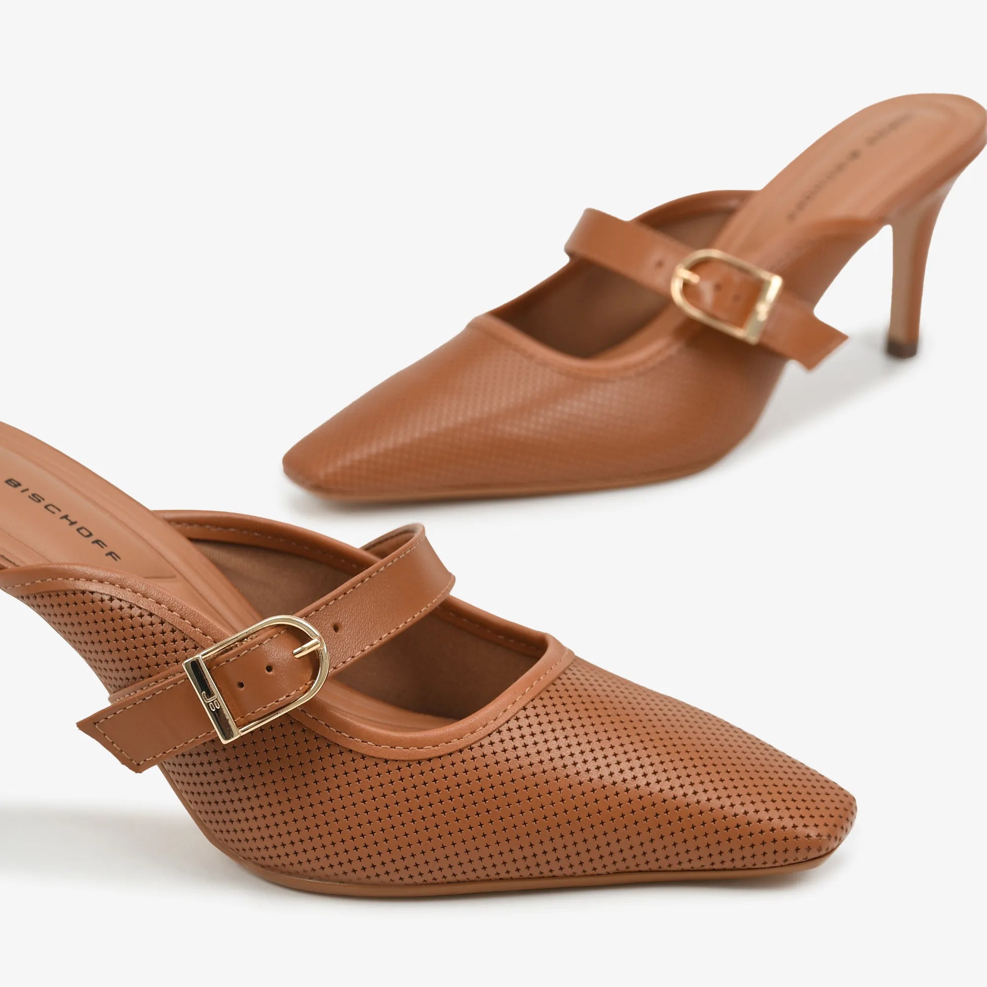 Mule Bico Quadrado Marrom Caramelo Couro