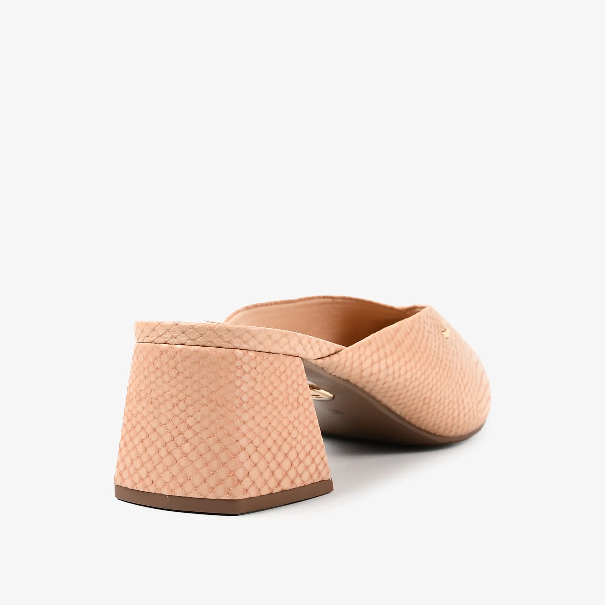 Mule Salto Bloco Nude Couro Snake