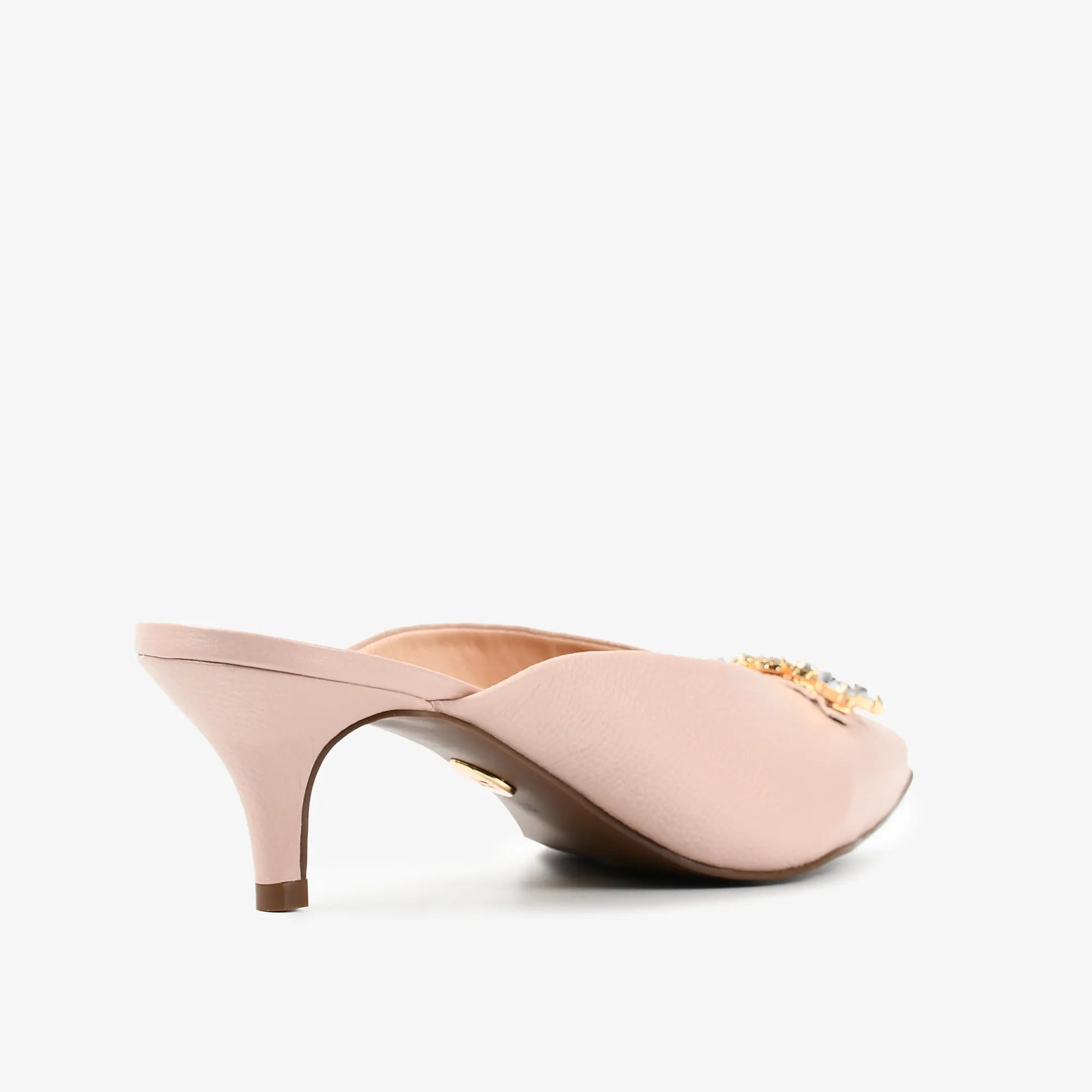 Mule Rosa Claro Pedraria Couro